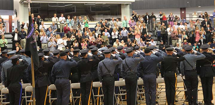 Members of the 86th graduating class of the Basic Course for Police Officers saluted their family members and friends at the Monmouth County Police Academy graduation on May 23, 2014, at Brookdale Community College in Lincroft, NJ. 